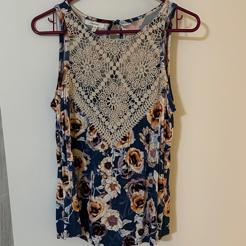 Maurices Navy Floral Lace Women's Blouse